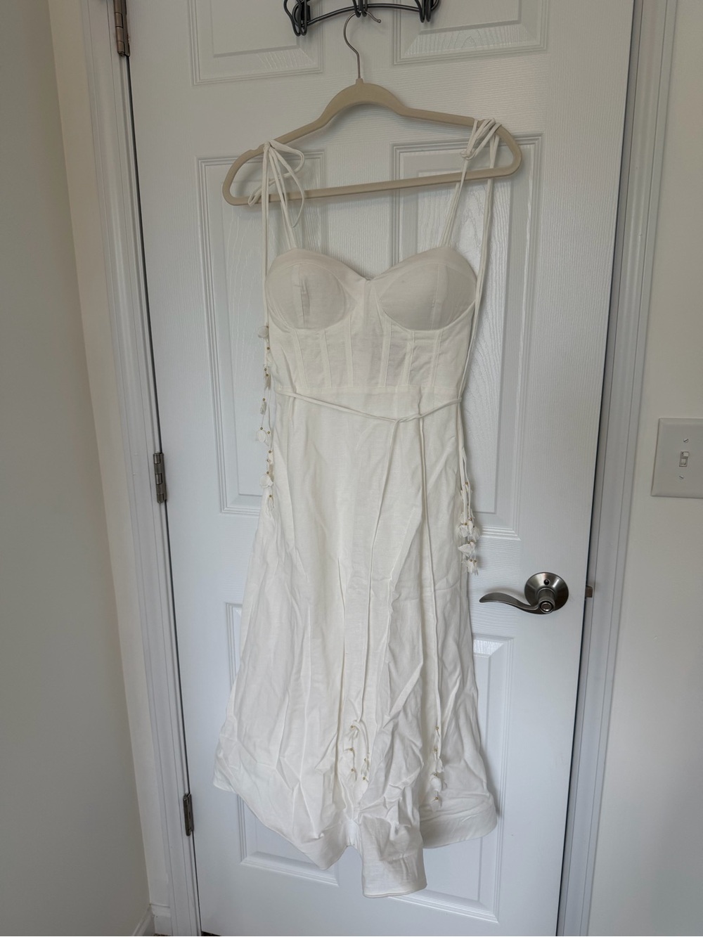 vestique Cream Strapless Tie-Shoulder Sundress with Corset Bodice